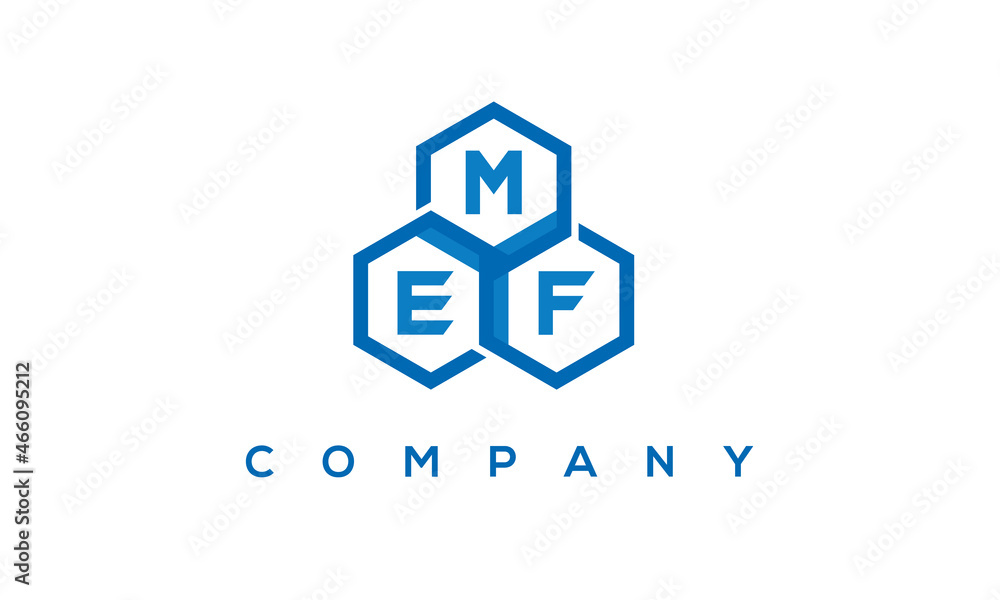 MEF letters design logo with three polygon hexagon logo vector template