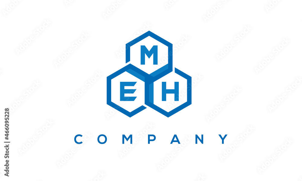 MEH letters design logo with three polygon hexagon logo vector template