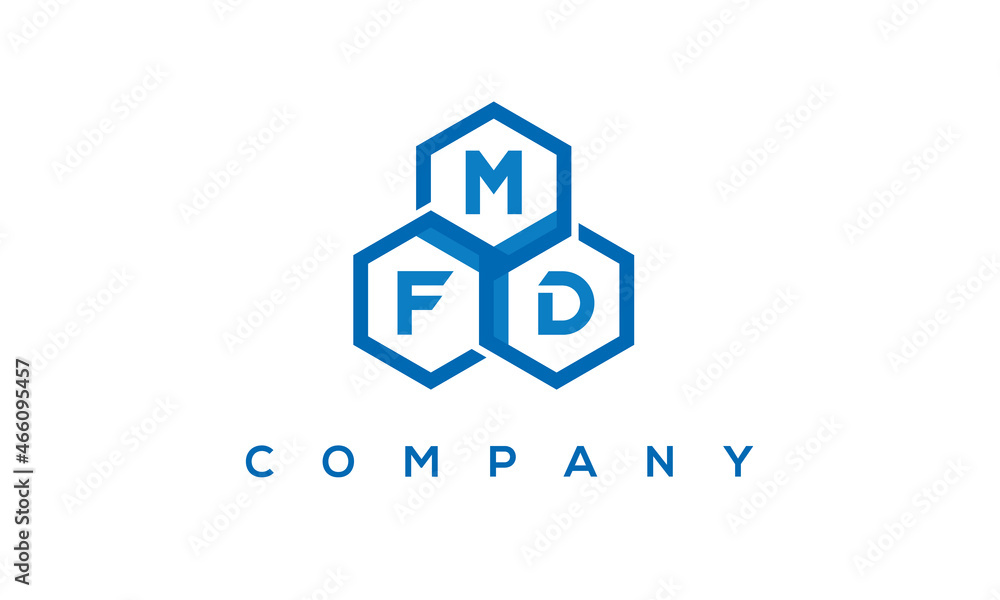 MFD letters design logo with three polygon hexagon logo vector template