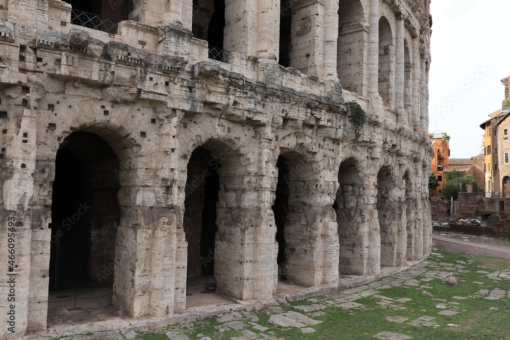 Ancient Theatre of of Marcellus Exterior Close Up in Rome, Italy