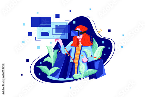 Girl doing Virtual Shopping Illustration concept. Flat illustration isolated on white background.