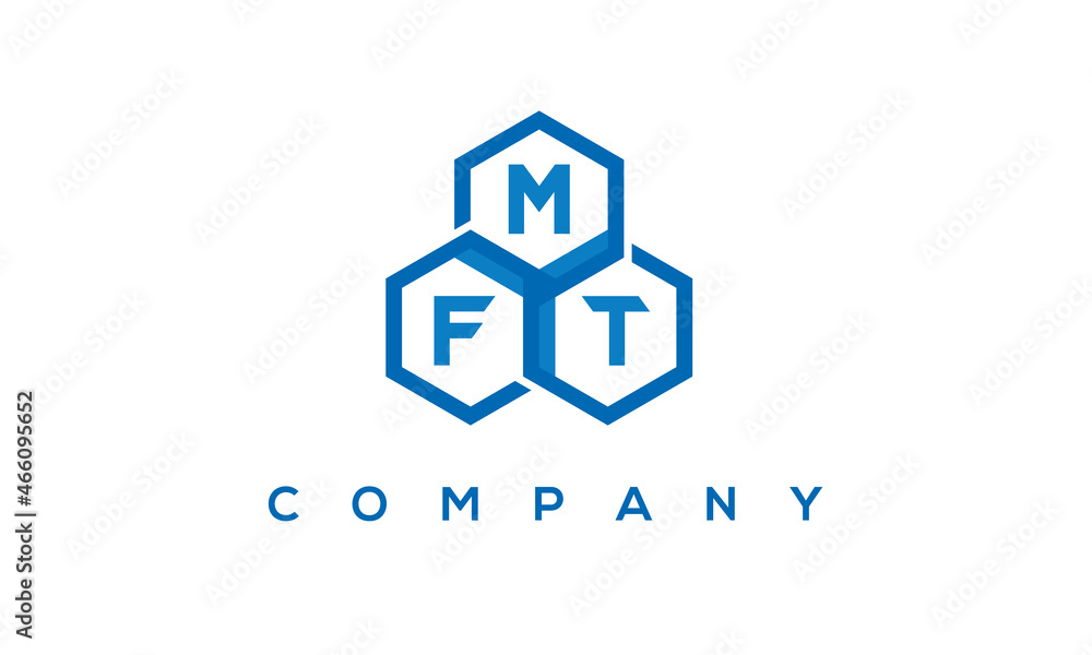 MFT letters design logo with three polygon hexagon logo vector template
