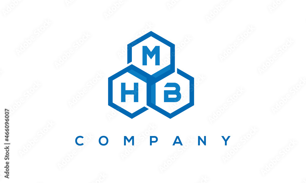 MHB letters design logo with three polygon hexagon logo vector template