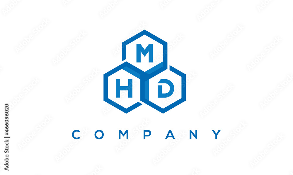 MHD letters design logo with three polygon hexagon logo vector template