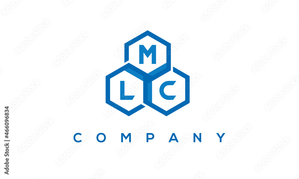 MLC letters design logo with three polygon hexagon logo vector template