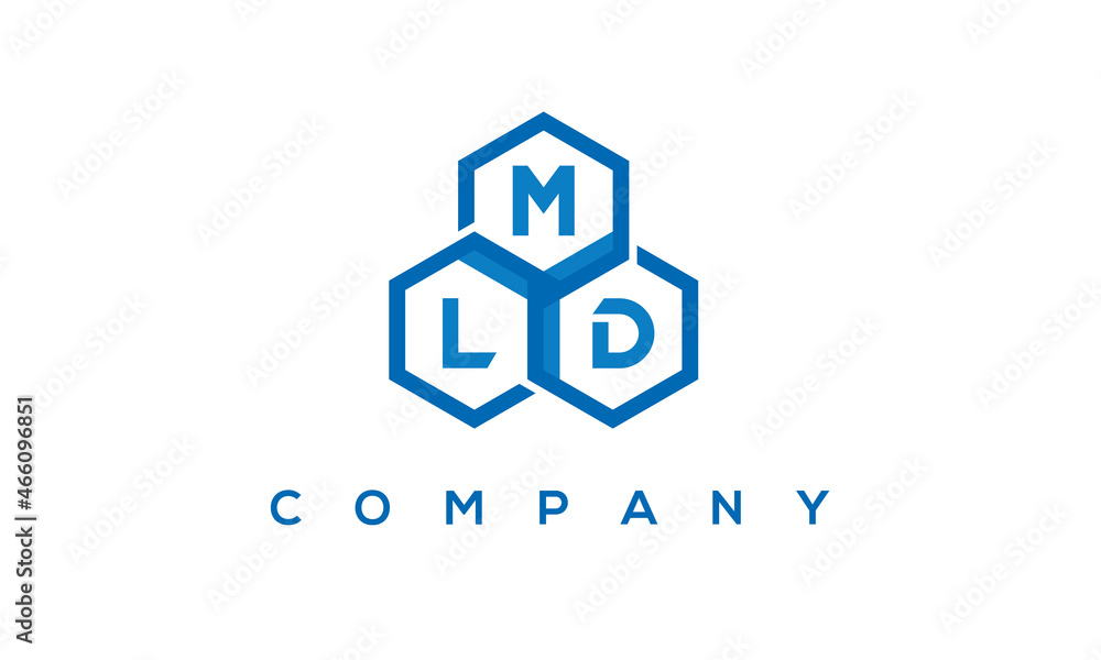 MLD letters design logo with three polygon hexagon logo vector template