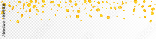 American dollar coins falling. Cool scattered USD coins. USA money. Delightful jackpot, wealth or success concept. Vector illustration.