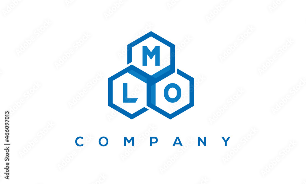MLO letters design logo with three polygon hexagon logo vector template