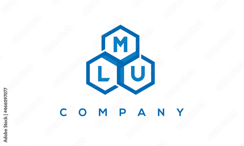 MLU letters design logo with three polygon hexagon logo vector template