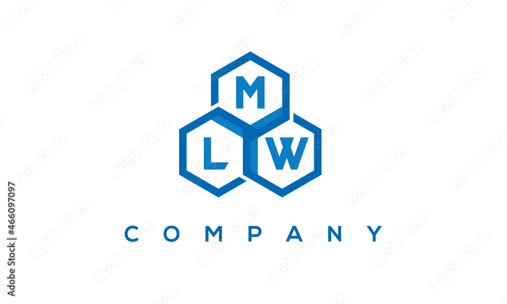MLW letters design logo with three polygon hexagon logo vector template