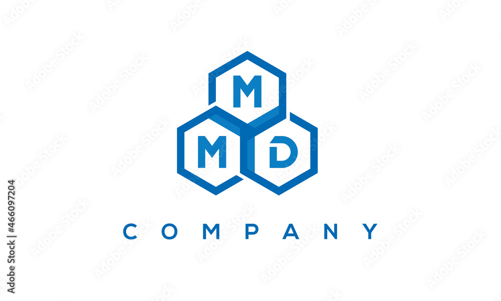 MMD letters design logo with three polygon hexagon logo vector template
