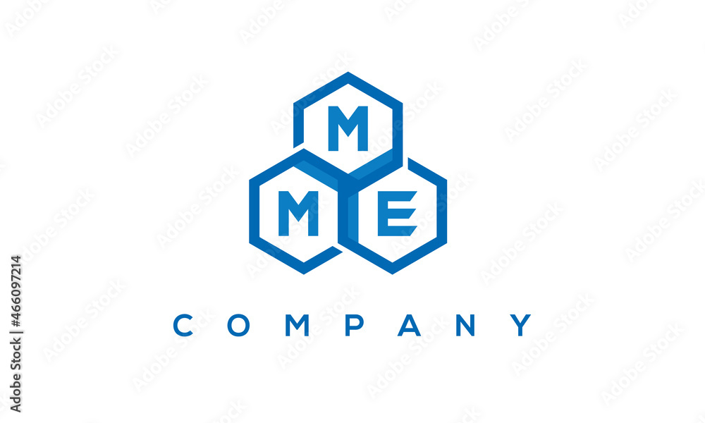 MME letters design logo with three polygon hexagon logo vector template