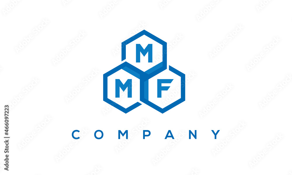 MMF letters design logo with three polygon hexagon logo vector template