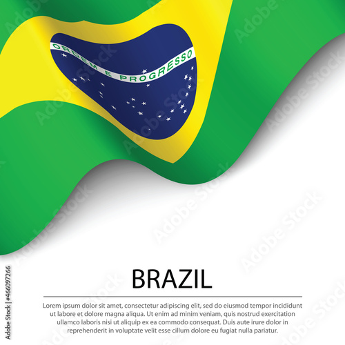 Waving flag of Brazil on white background. Banner or ribbon template for independence day