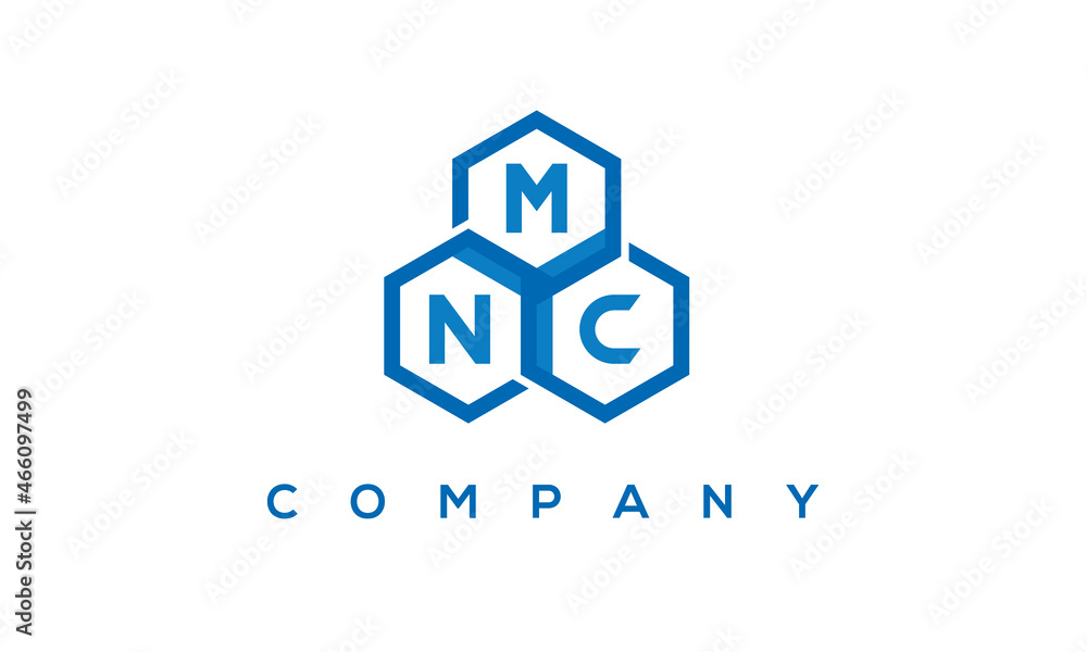 MNC letters design logo with three polygon hexagon logo vector template