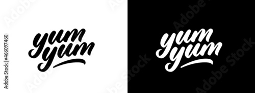 Yum Yum handwritten lettering. Vector logo design.