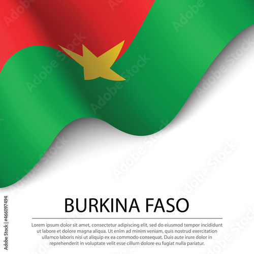 Waving flag of Burkina Faso on white background. Banner or ribbon template for independence day