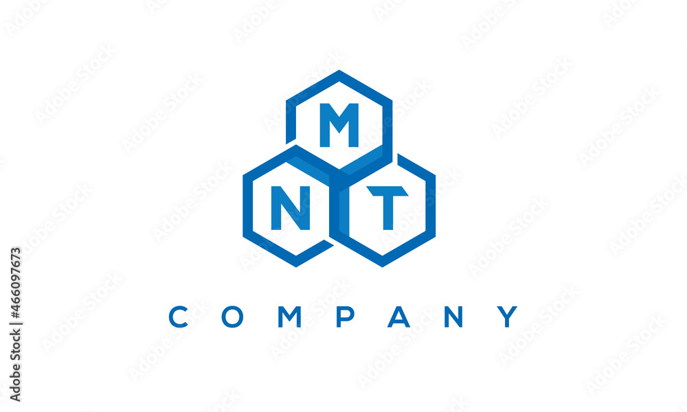 MNT letters design logo with three polygon hexagon logo vector template