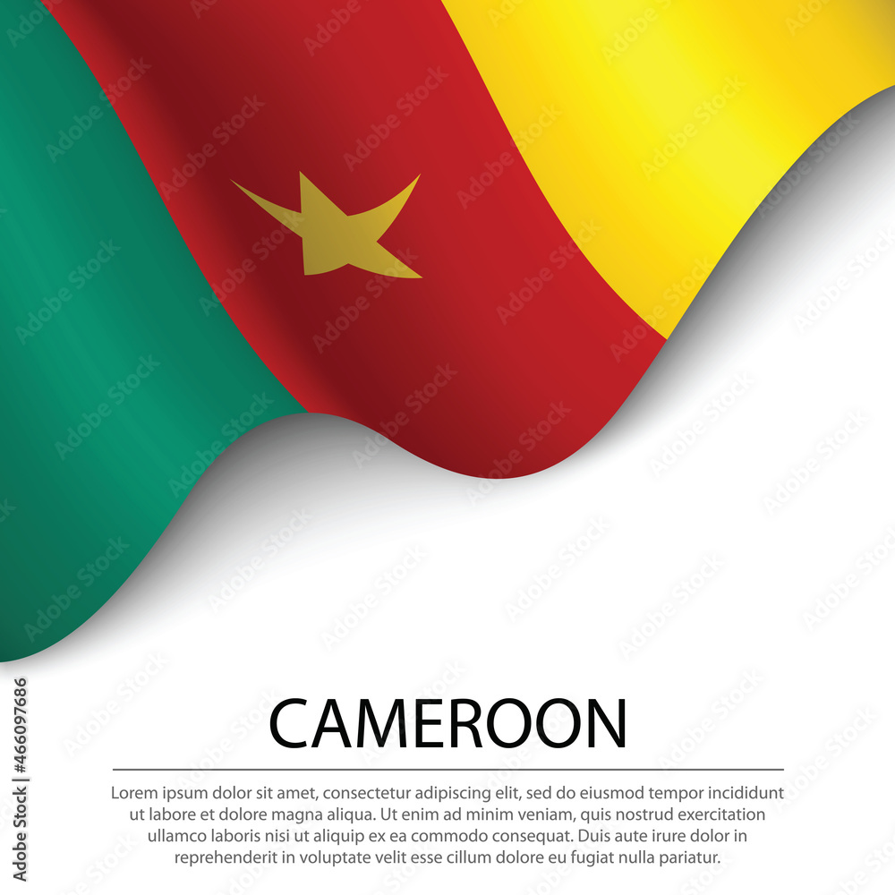 Waving flag of Cameroon on white background. Banner or ribbon template for independence day