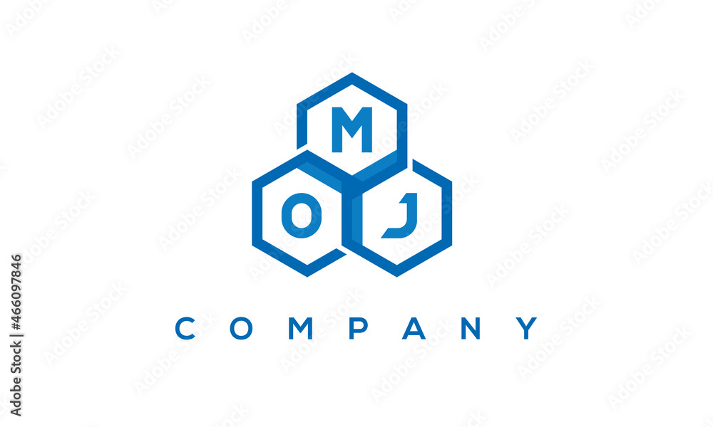 MOJ letters design logo with three polygon hexagon logo vector template