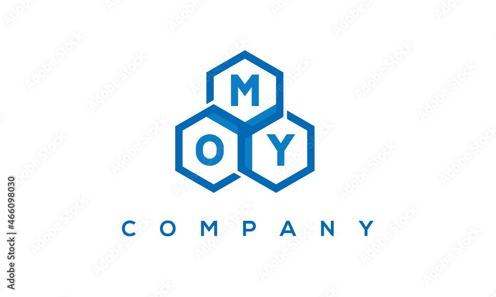 MOY letters design logo with three polygon hexagon logo vector template