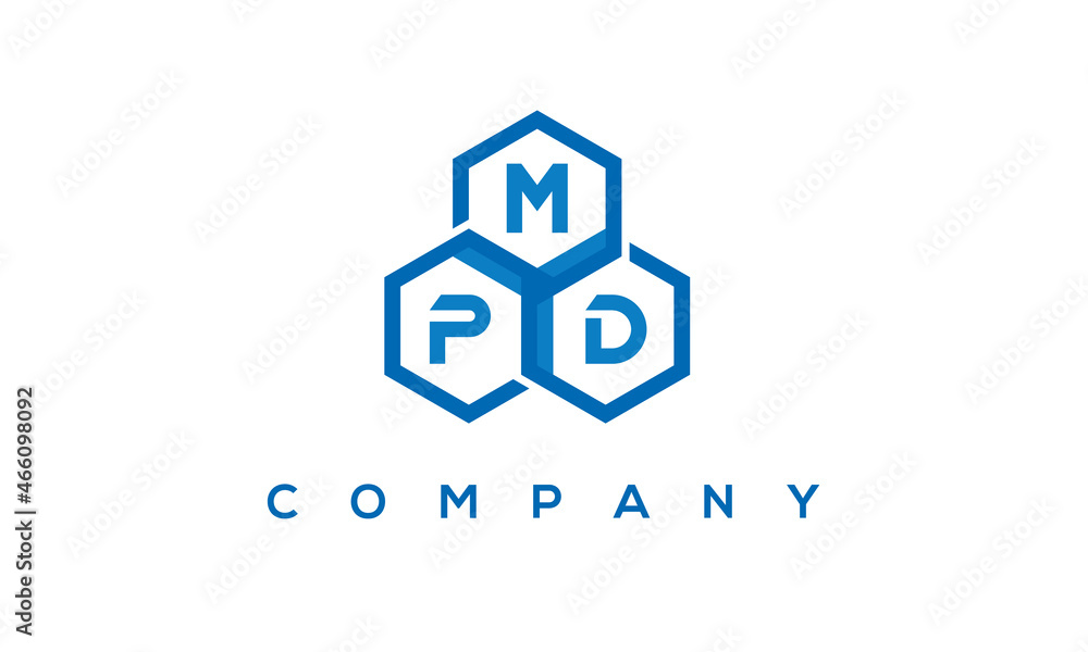 MPD letters design logo with three polygon hexagon logo vector template