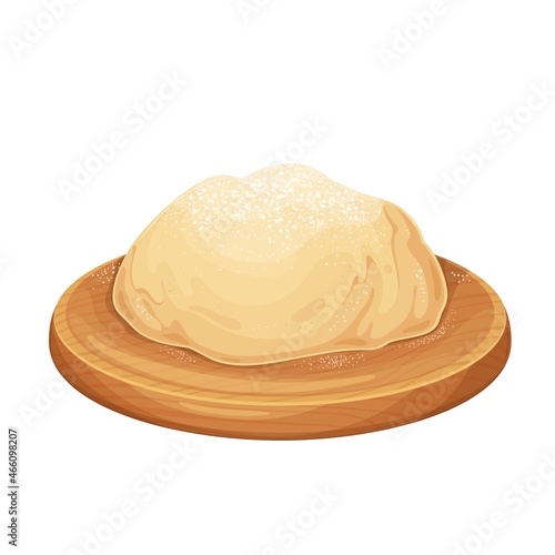 Raw dough for pizza or bread baking on wooden cutting board vector illustration.