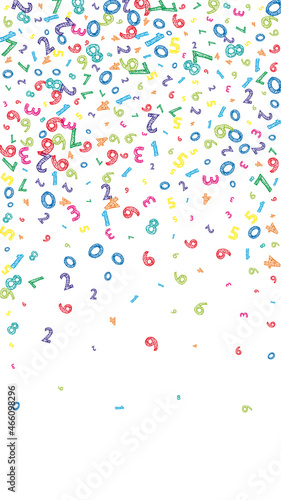 Falling colorful messy numbers. Math study concept with flying digits. Wondrous back to school mathematics banner on white background. Falling numbers vector illustration.