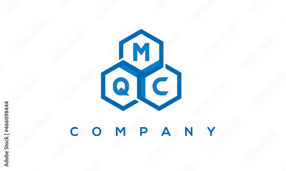 MQC letters design logo with three polygon hexagon logo vector template