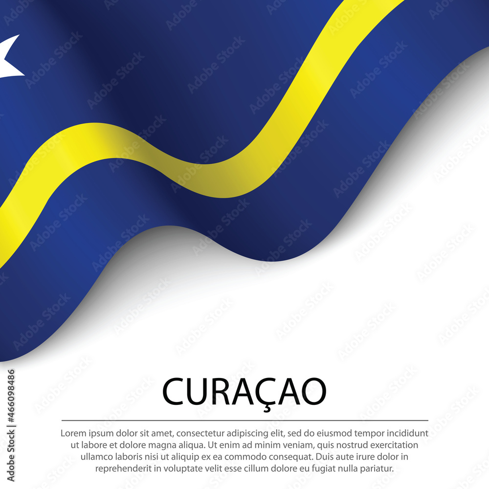 Waving flag of Curacao on white background. Banner or ribbon template for independence day Waving flag of Curacao on white background. Banner or ribbon template for independence day
