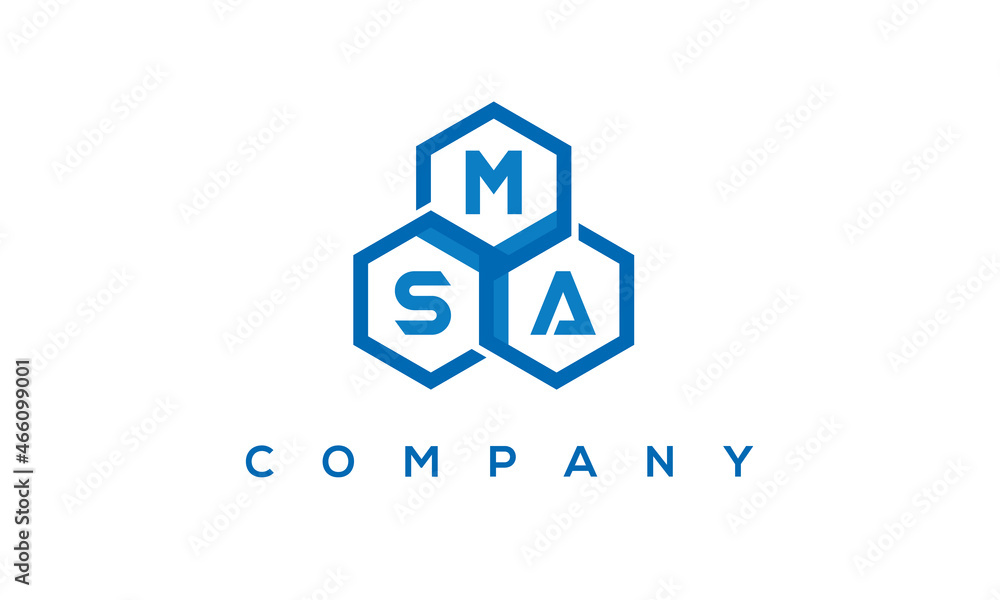 MSA letters design logo with three polygon hexagon logo vector template