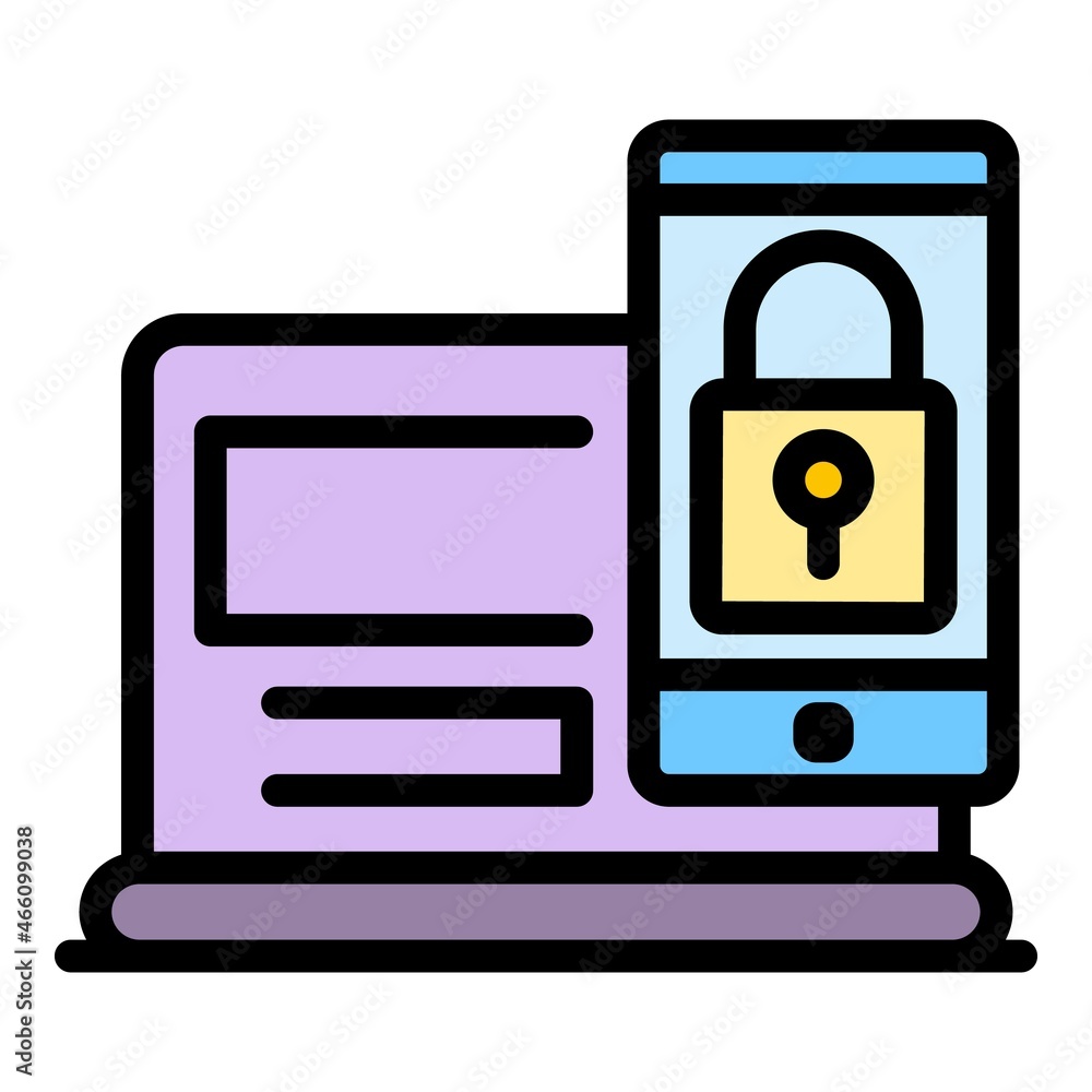 Locked data laptop authentication icon. Outline locked data laptop authentication vector icon color flat isolated Locked data laptop authentication icon. Outline locked data laptop authentication vector icon color flat isolated
