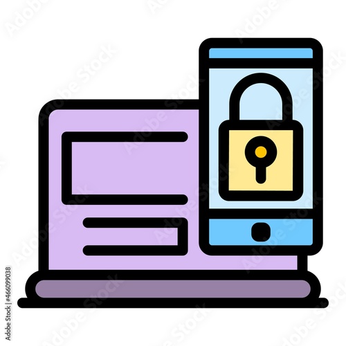 Locked data laptop authentication icon. Outline locked data laptop authentication vector icon color flat isolated