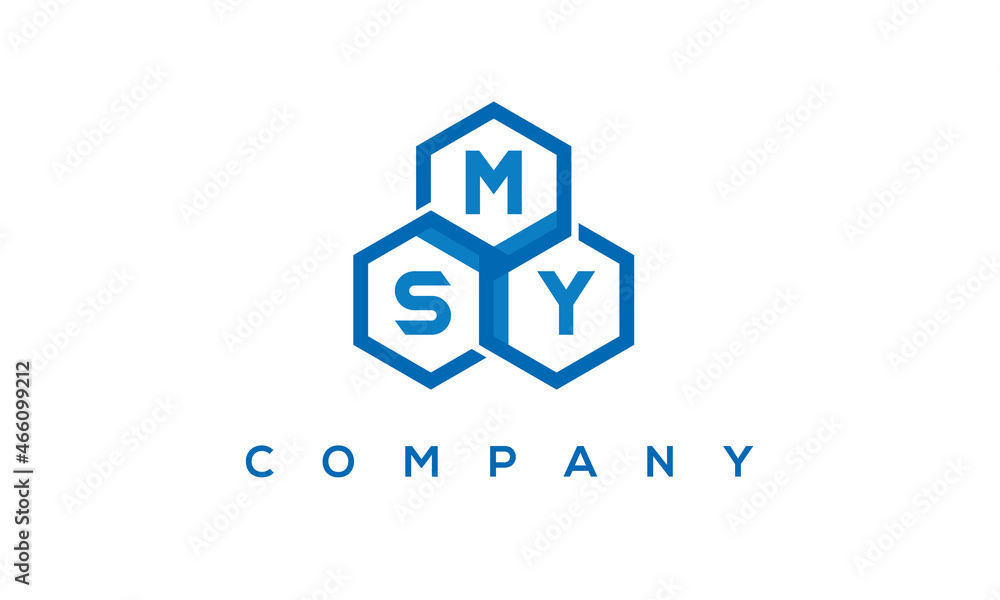 MSY letters design logo with three polygon hexagon logo vector template