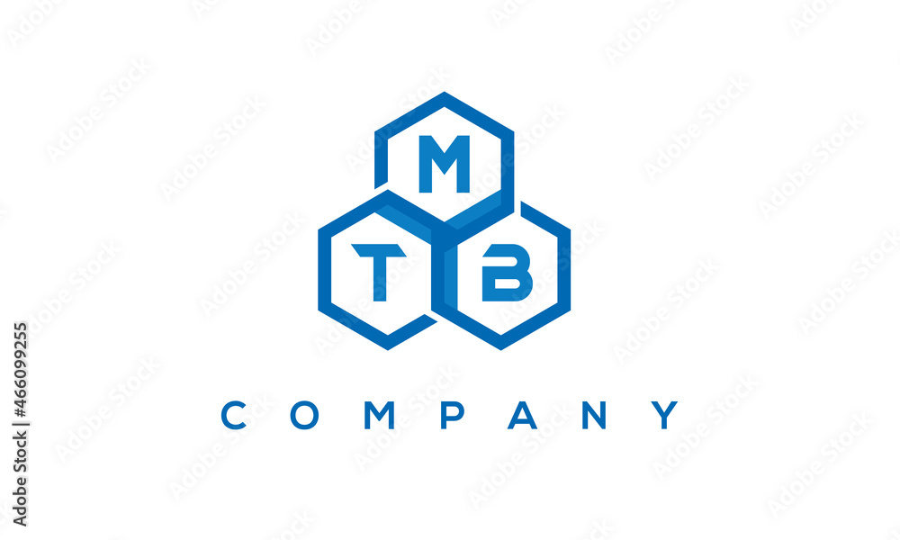 MTB letters design logo with three polygon hexagon logo vector template