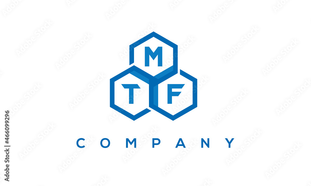 MTF letters design logo with three polygon hexagon logo vector template