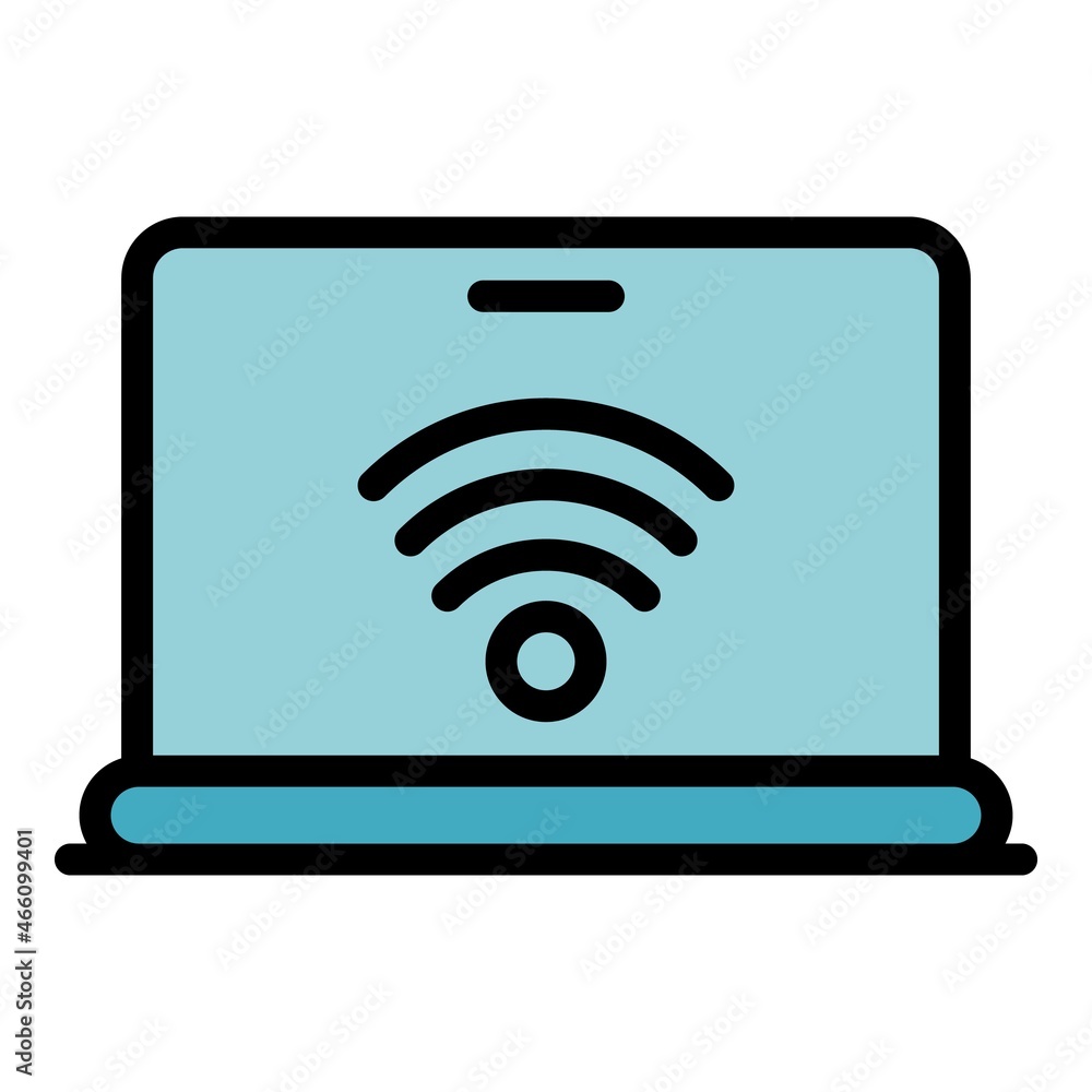 Laptop wireless remote access icon. Outline laptop wireless remote access vector icon color flat isolated Laptop wireless remote access icon. Outline laptop wireless remote access vector icon color flat isolated