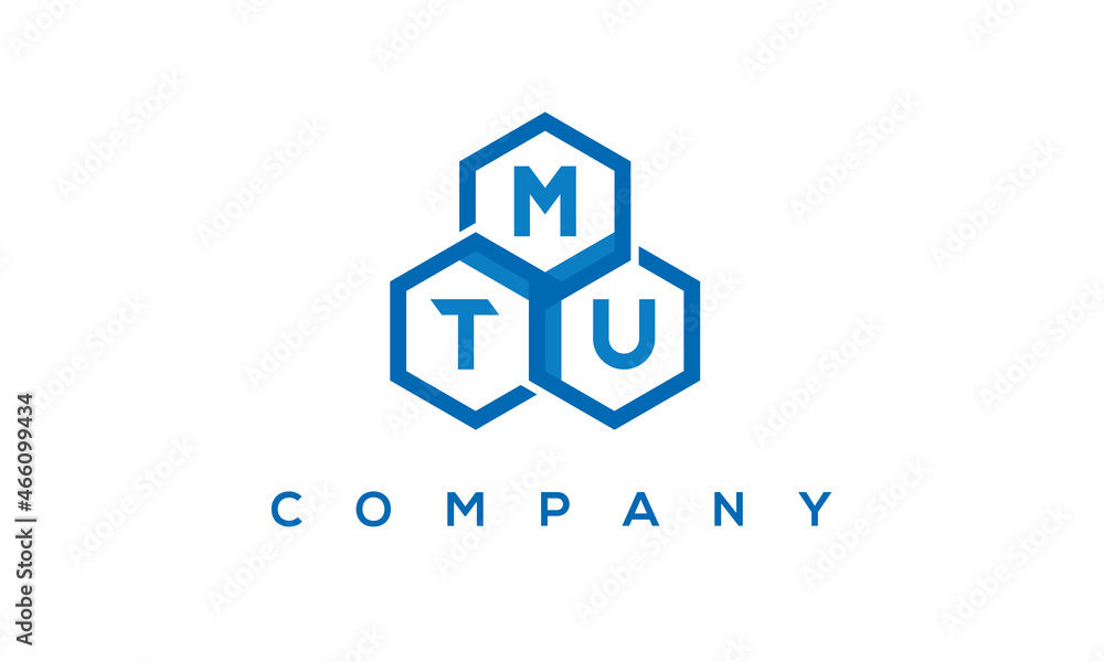 MTU letters design logo with three polygon hexagon logo vector template