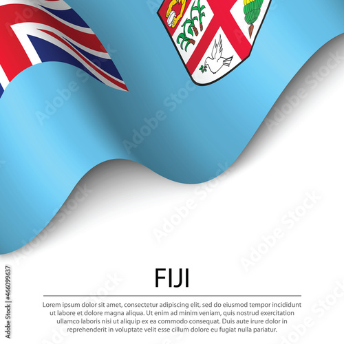 Waving flag of Fiji on white background. Banner or ribbon template for independence day