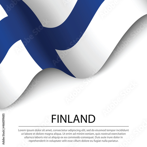 Waving flag of Finland on white background. Banner or ribbon template for independence day