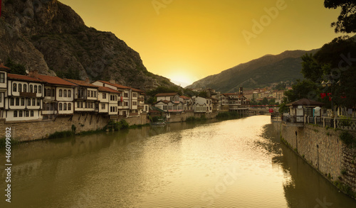 Sunrise in Amasya. Old Amasya historical houses and Yeşilirmak river. Turkey's historical and touristic important city. Turkey  photo