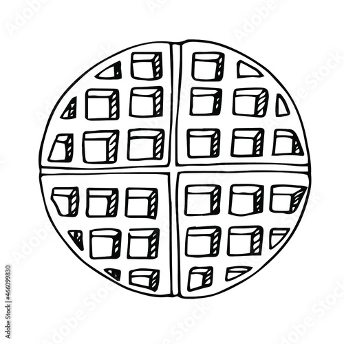 Round waffle vector illustration, hand drawing doodle
