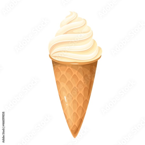 Vanilla ice cream in waffle cone vector illustration.