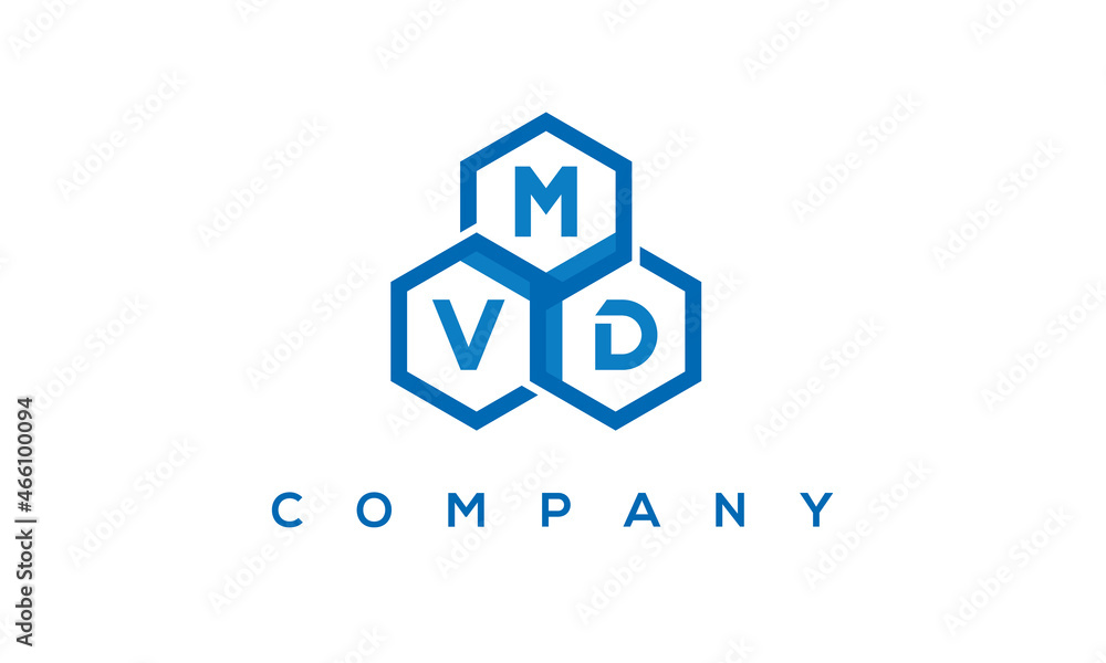 MVD letters design logo with three polygon hexagon logo vector template