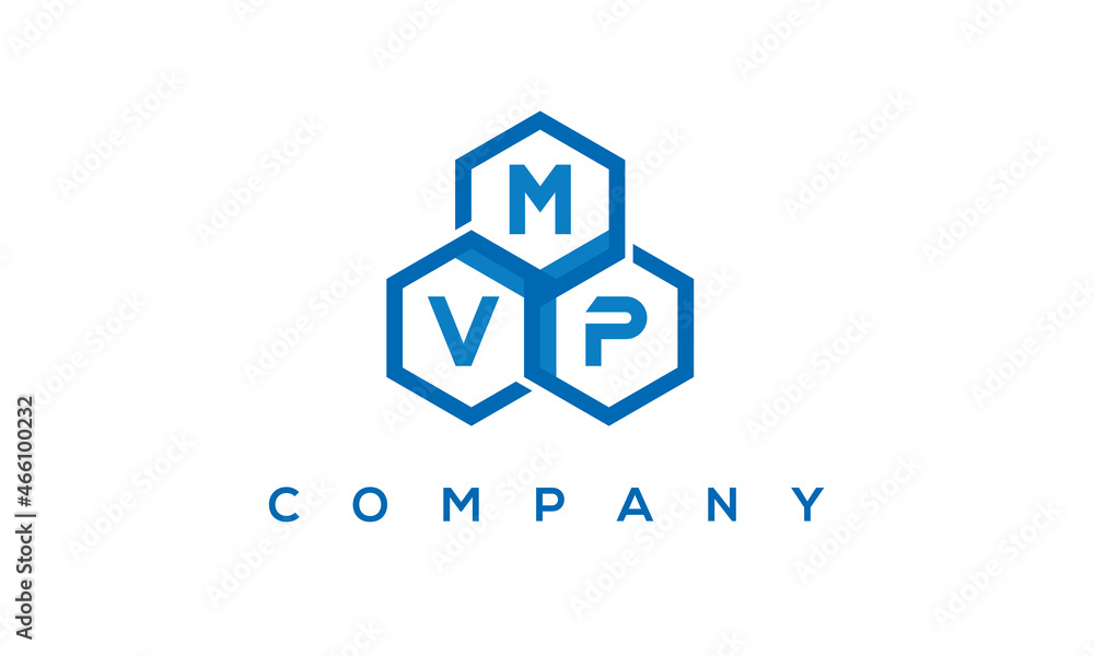 MVP letters design logo with three polygon hexagon logo vector template