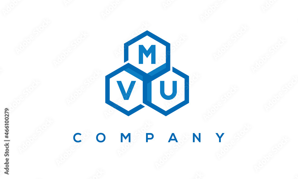 MVU letters design logo with three polygon hexagon logo vector template