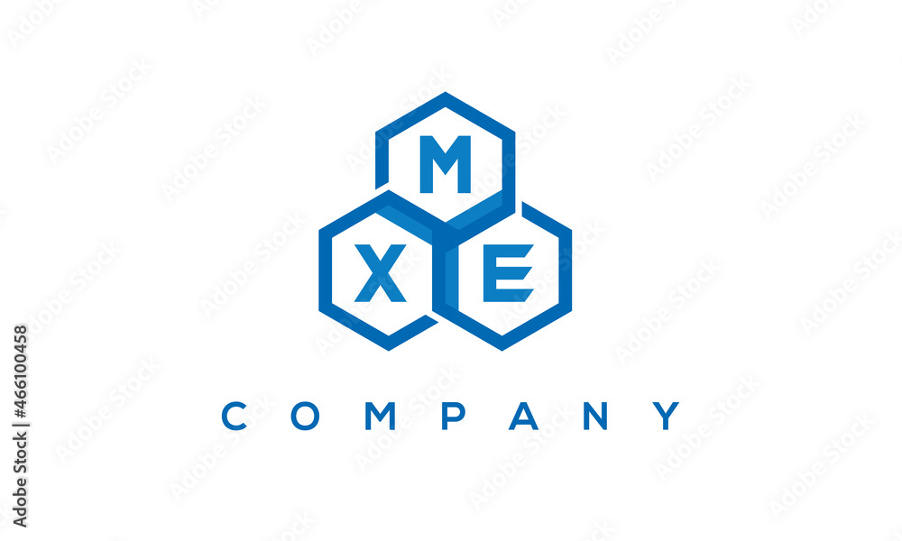 MXE letters design logo with three polygon hexagon logo vector template