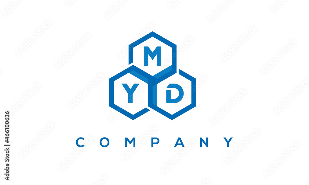 MYD letters design logo with three polygon hexagon logo vector template