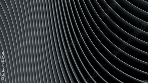 3D black wavy background for business presentation. Abstract gray stripes elegant pattern. Minimalist empty striped blank BG. Halftone monochrome design with modern minimal color illustration. 