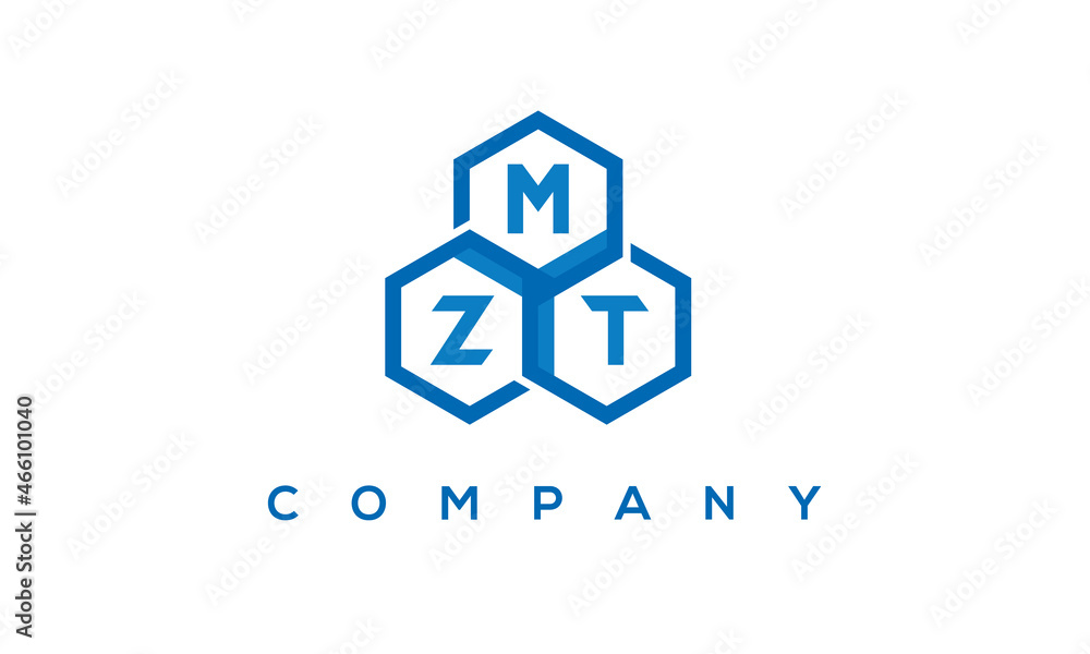 MZT letters design logo with three polygon hexagon logo vector template